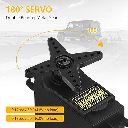 Vista 11 de Paquete de 4 servomotores MG995 ángulo de control 180 de engranaje de metal servo servo de 28.7 lbs de par digital de alta velocidad para DIY Smart