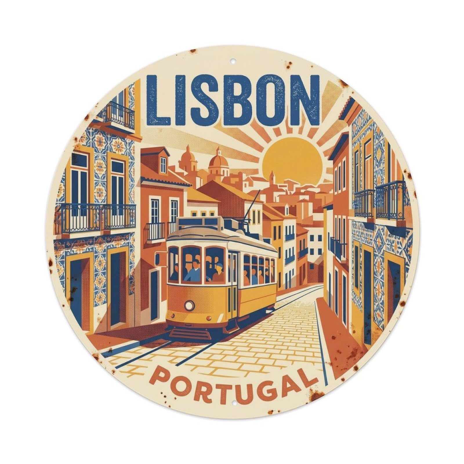 Olhnbad Style Portugal Lisbon Tram Regional Culture Traditional Craft Metal Tin Sign