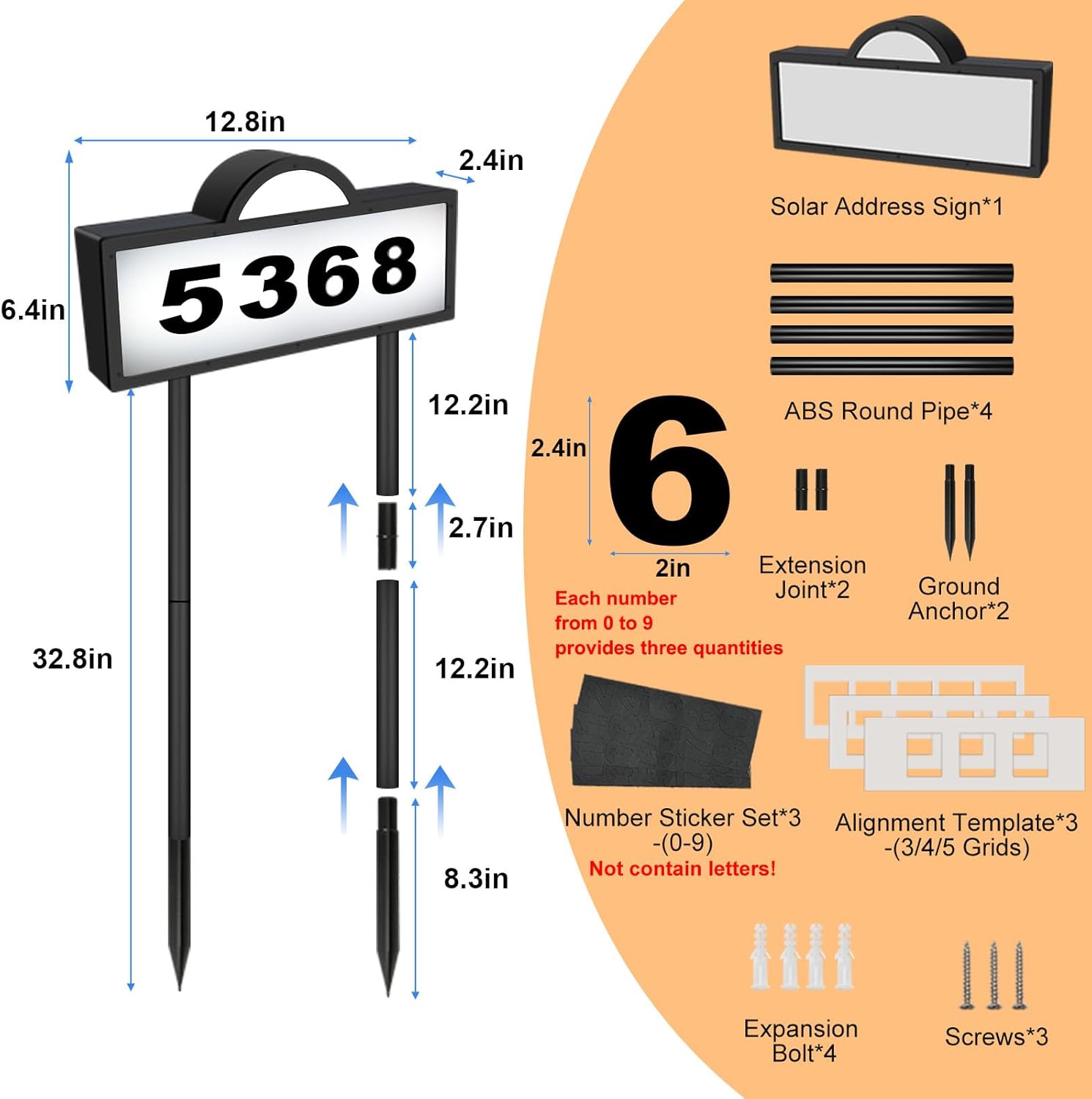 Solar Address Numbers for House, Lighted House Numbers with Cool Light & Warm Light, Solar Address Sign for Yard, IP65 Waterproof Address Plaque Wall Mounted & in Ground