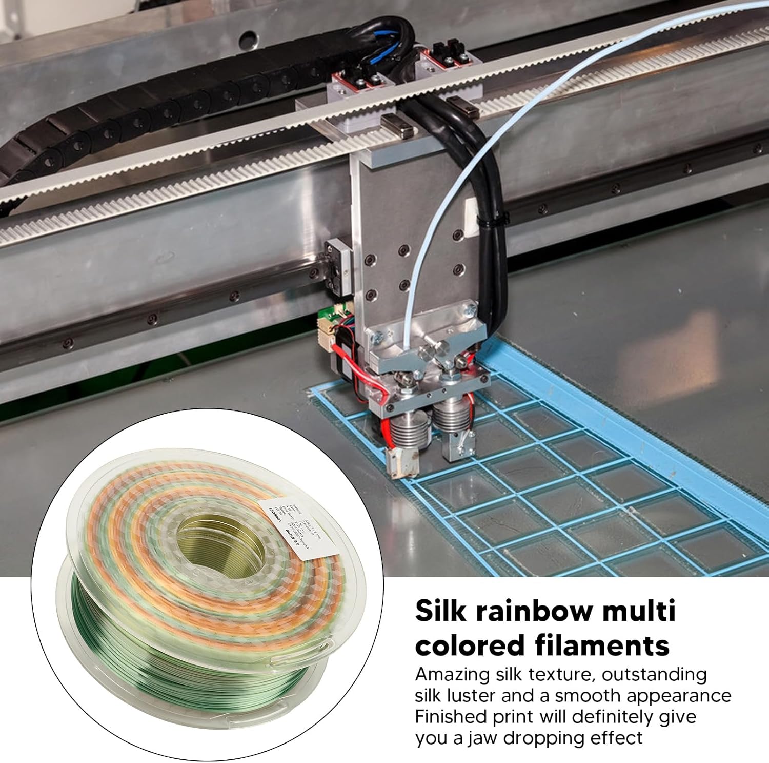 3D Printer Silk Rainbow PLA Filament, Multicolor Gradient, Strong and Smooth, Advanced Diameter Measurement, No Clogging, Jaw Dropping Effect