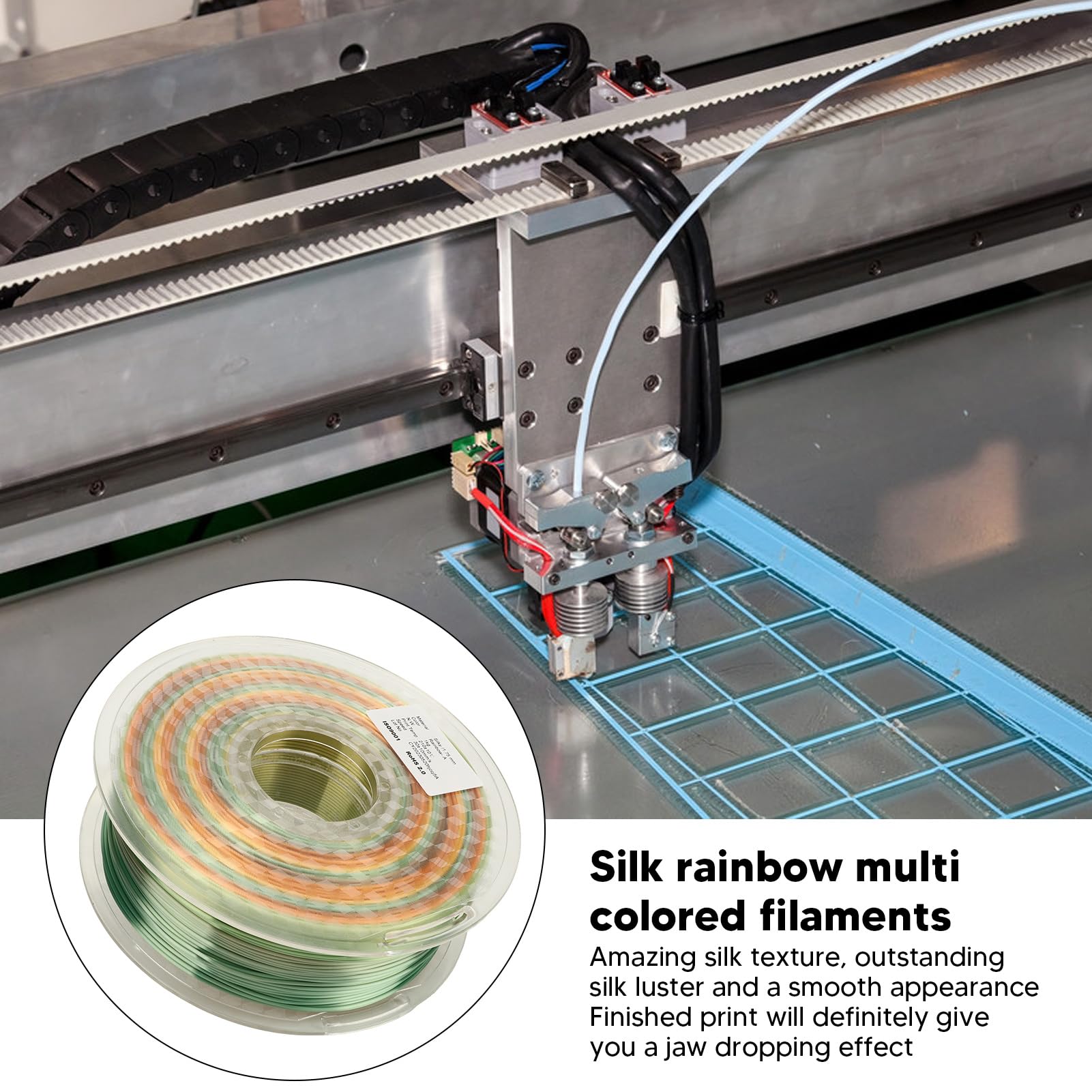 Filament do drukarek 3D Mocny, gładki jedwab Rainbow Materiały eksploatacyjne PLA Gradient Wielokolorowy Wysoka wydajność dla entuzjastów i profesjonalistów druku 3D 1,75 mm