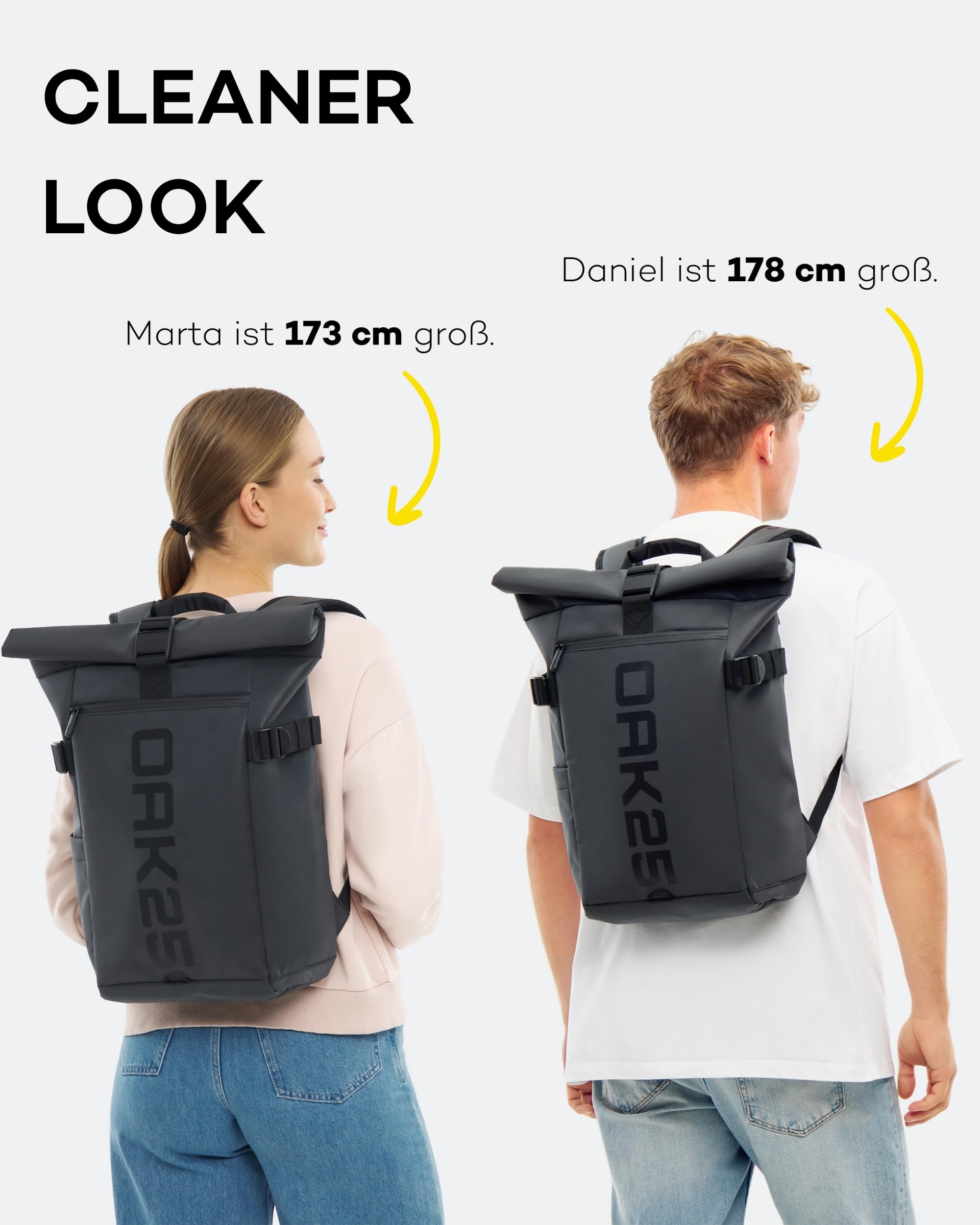OAK25 Rolltop Rucksack Reflektierender Damen & Herren - Luminite Rolltop Lite - Roll Top Backpack für Arbeit Uni Fahrrad - Laptopfach bis 16 Zoll - Tagesrucksack 19L