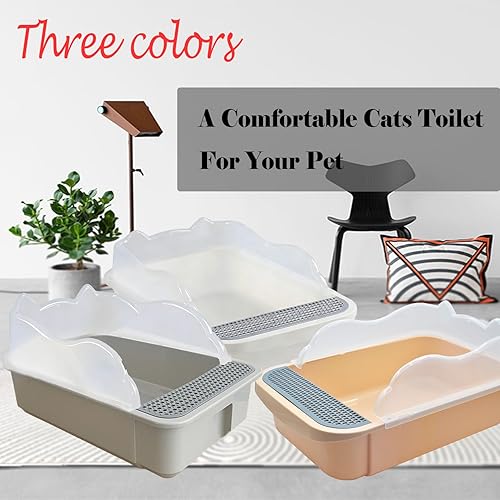 Miniatura 5 de kathson Caja de arena abierta para gatos con lado alto, bandeja de arena para gatos antisalpicaduras, inodoro para gatitos con cuchara de tamizar,