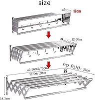 Vista 2 de Estante de secado de ropa plegable para ropa para colgar en la pared, ahorrador de espacio, de acero inoxidable, ajustable, para interiores
