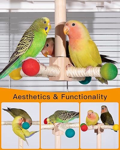 Bird Stand Perch Toy, 360° Wooden Spinning Toy for Parrots, Fun Cage Toy Accessory, Suitable for Budgies, Cockatiels, Lovebirds, Parakeets, Finches and Other Small to Medium Birds