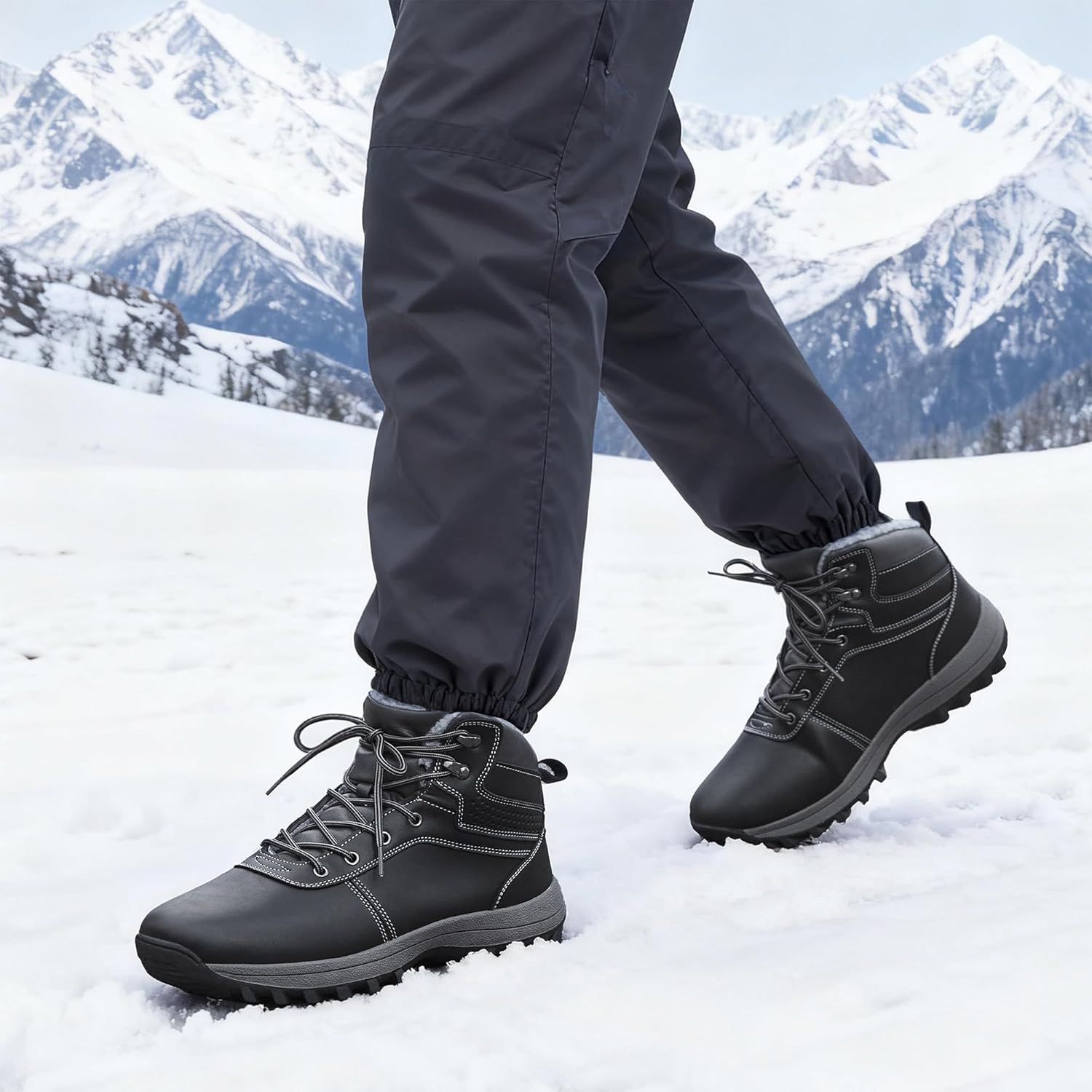 Men's Snow Boots Warm Fur Lined Winter Shoes Non-Slip Water-Resistant Outdoor Insulated Shoe - Image 2