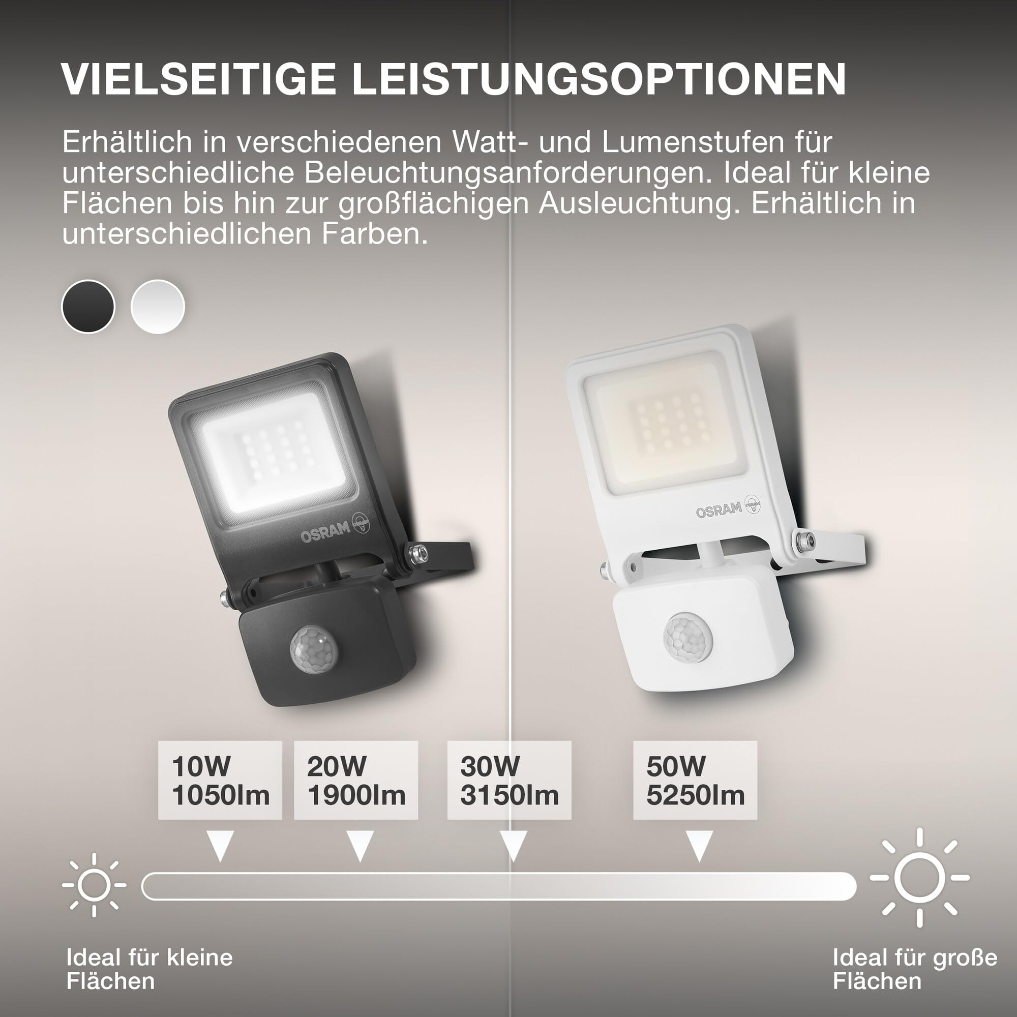 Osram ENDURA FLOOD PC 50W LED-Fluter 4000K 5000 Lumen IP44 Flutlicht IR-Melder 9m Dunkelgrau