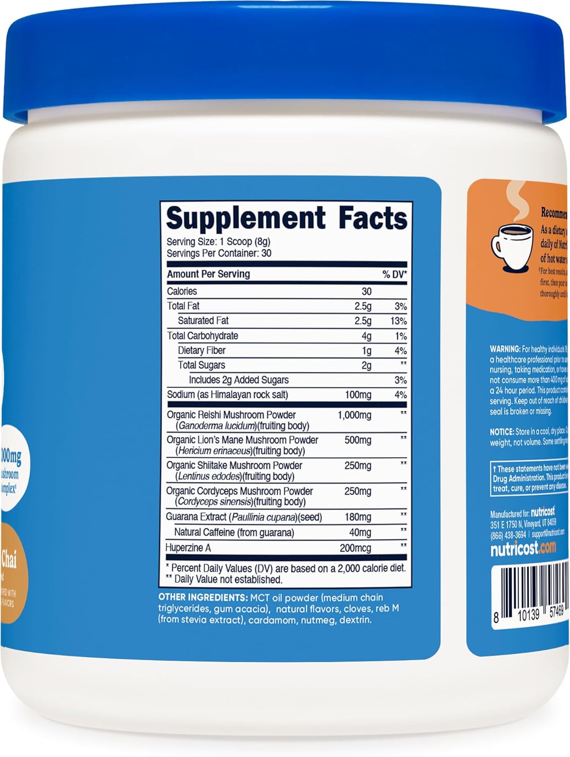 71IHCVvYx-L._AC_SL1500_ Nutricost Nutrizen AM Focus Adaptogenic Mushroom Drink (Vanilla Chai Flavored) 30 Servings - Includes Reishi, Lion's Mane, Shiitake, Cordyceps