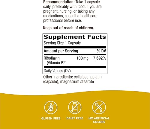 Miniatura 4 de Nature's Way Vitamina B2 de riboflavina, apoya la producción de energía celular*, 100 mg por porción, 100 cápsulas (paquete de 2)