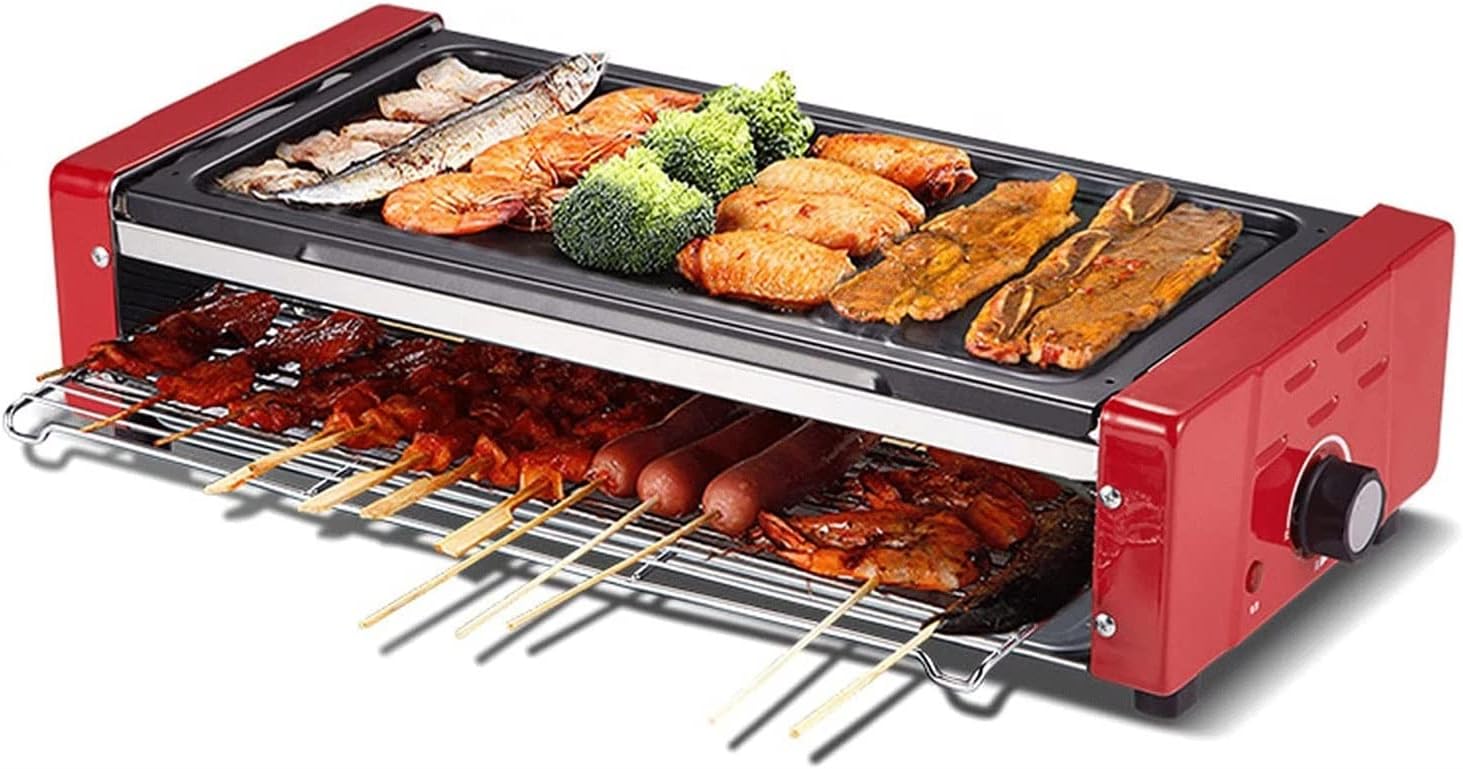 Double Layer Indoor Smokeless Grill,Smokeless Korean Electric Oven, Detachable Grilled Net,Non-Stick Stainless Steel Baking Tray,8 Hand Held Bakeware (Size : A) ()