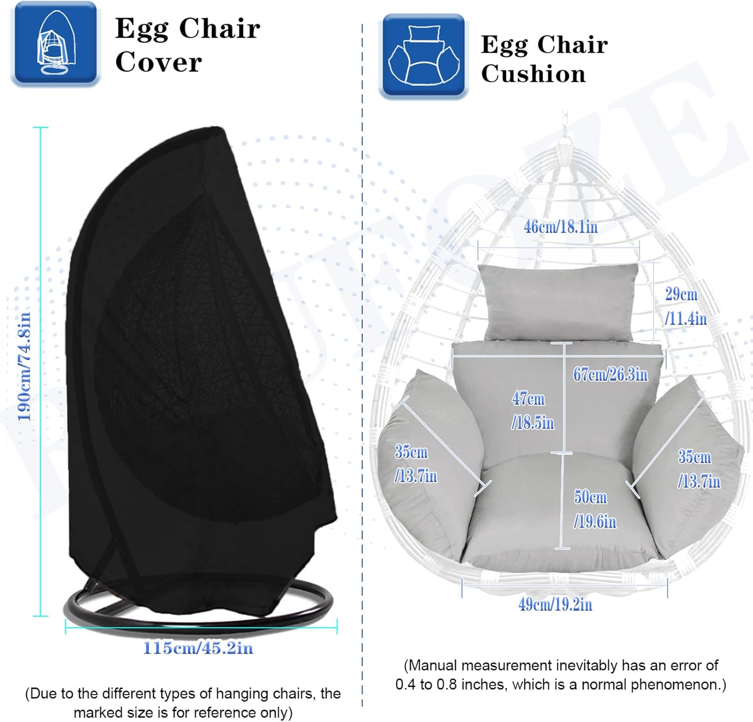 Egg Chair Cushion, Hanging Basket Chair Cushions with Pillow, Soft Outdoor Swing Cushions Replacement with Waterproof Patio Egg Chair Covers (Grey)