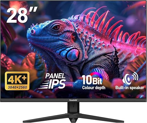 Gawfolk 28 inch 4K PC Monitor with Speakers, UHD 3840 x 2160p 60HZ IPS Computer Monitors VA Screen for Home Office & Gaming, Support HDMI 2.0, DP 1.4 (black)