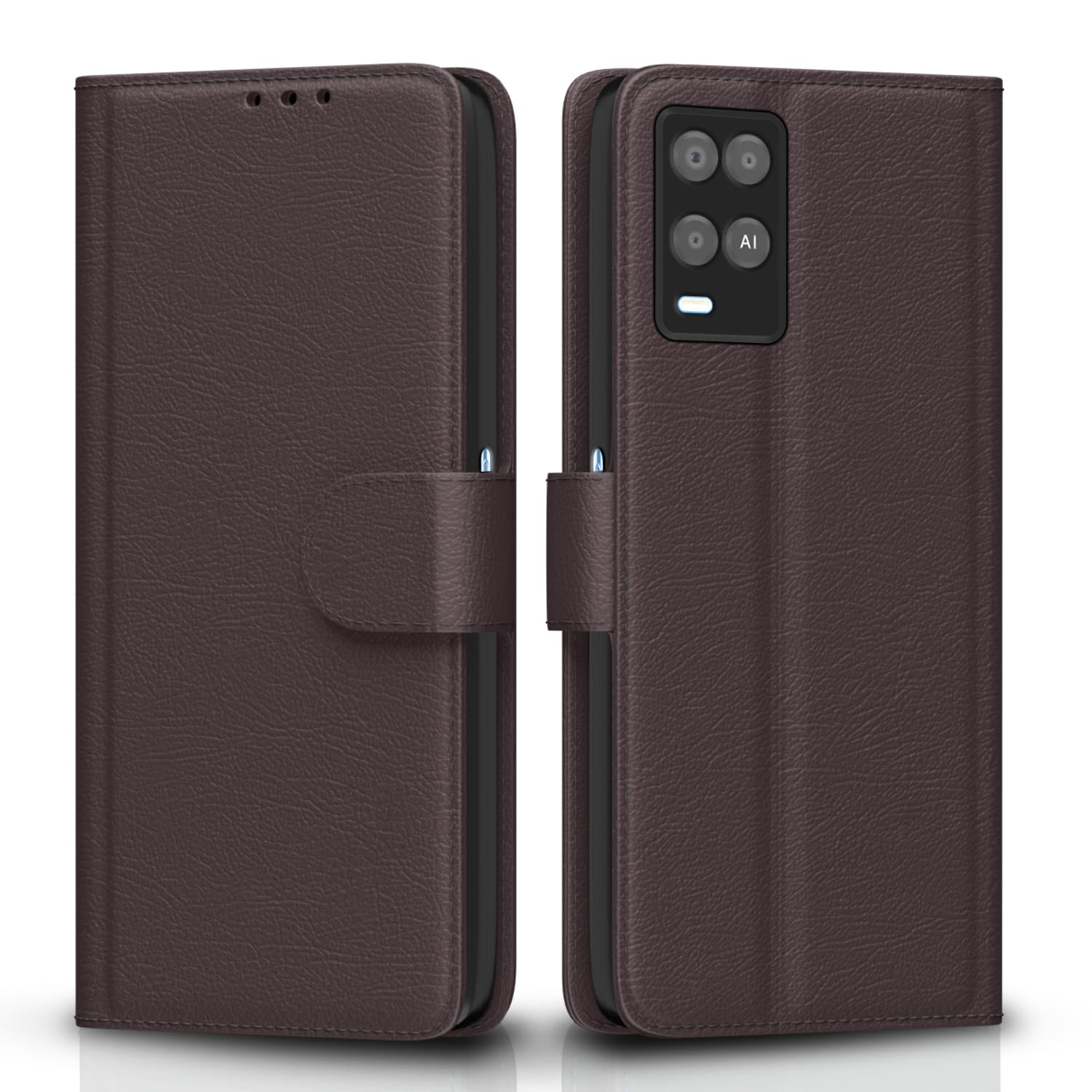 Pikkme Oppo A54 4G Flip Case Leather Finish | Inside TPU with Card Pockets | Wallet Stand and Shock Proof | Magnetic Closing | Complete Protection Flip Cover for Oppo A54 4G (Coffee)