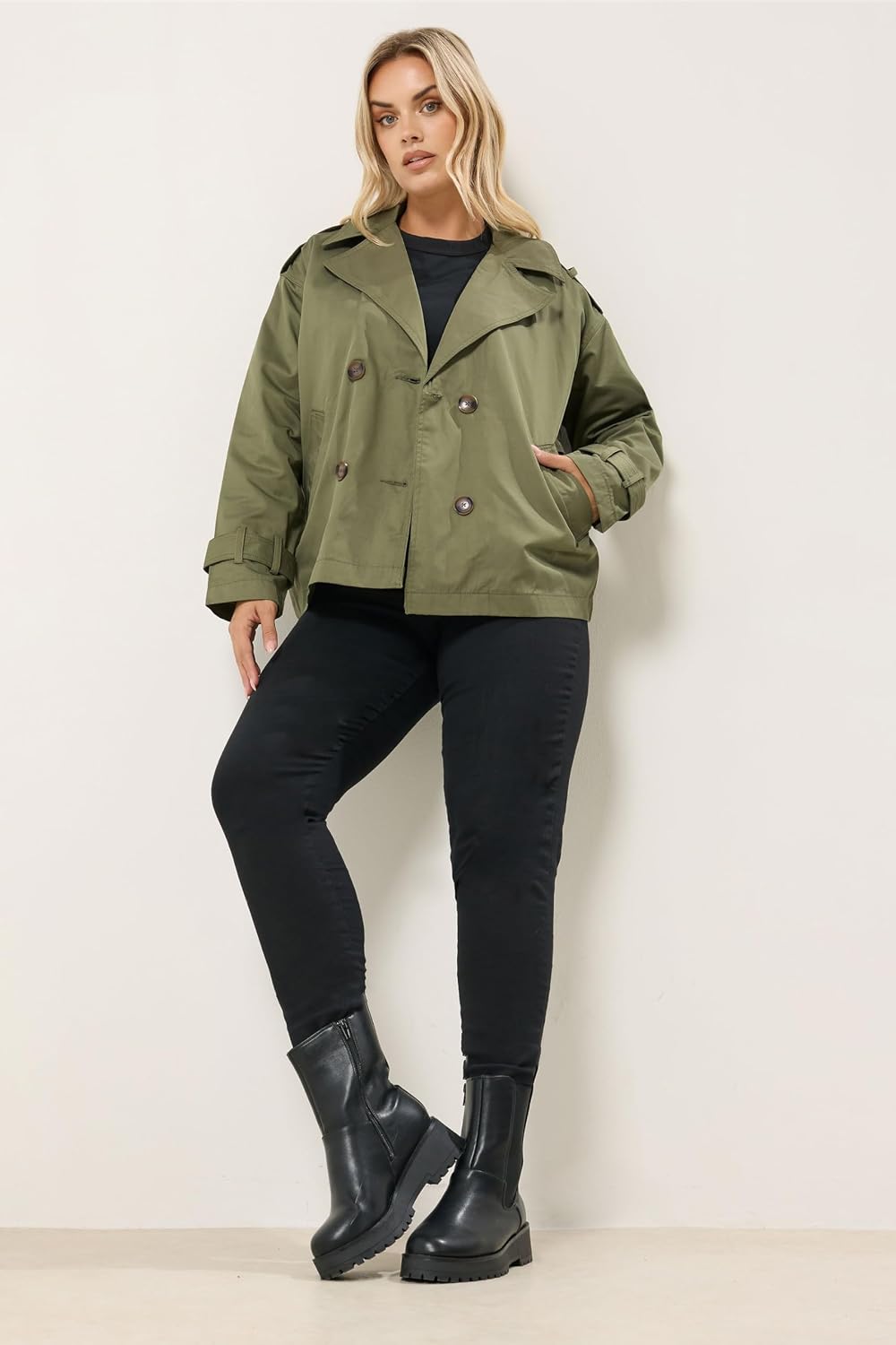 Yours Curve Women's Plus Size Short Trench Coat Green