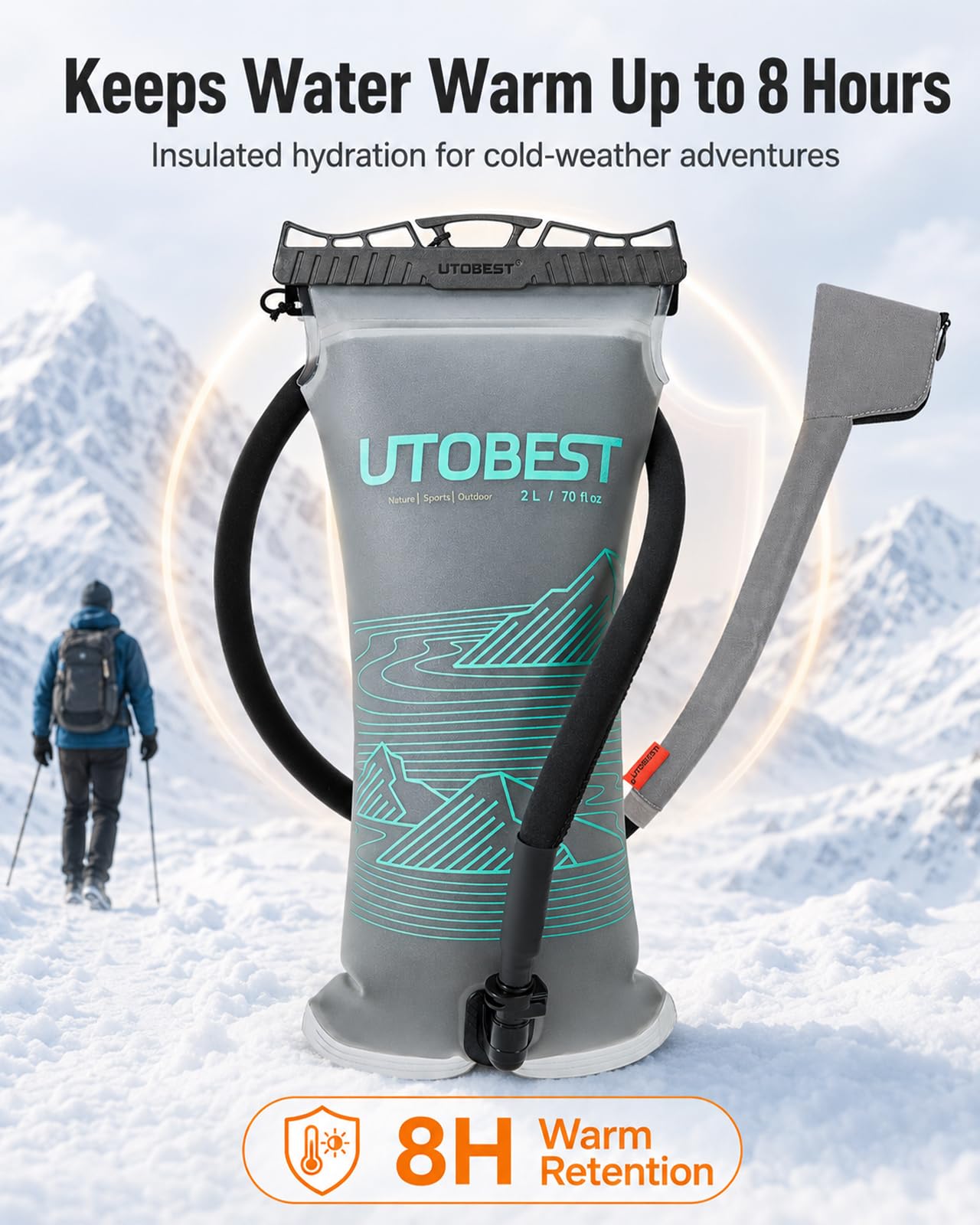 UTOBEST Bolsa de agua aislada 2L 3L, vejiga de hidratación térmica, a prueba de fugas y sin BPA, mantiene la temperatura durante horas, perfecta para correr, senderismo, esquí, camping