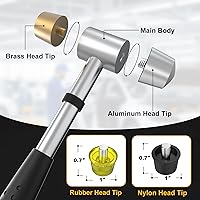 Vista 2 de Martillo multifuncional de nailon y latón, 4 puntas intercambiables, martillo de goma de nailon de doble cabeza de 0.984 in, adecuado para joyas