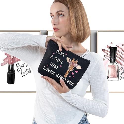 Miniatura 3 de LEVLO Divertida bolsa de cosméticos  Regalo para amantes de los animales  Just A Girl Who Loves Giraffes Makeup Zipper Bag Bag, Ama a la jirafa