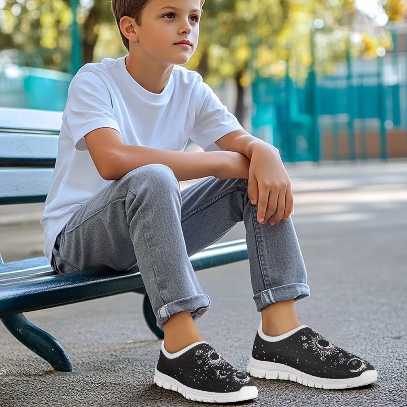 Cugasmaru Galaxy Running Shoes for Boys Tennis Shoes Size 1.5 Kids Moon Themed Slip On Sneakers Little Girls Back to School Bowling Sport Shoes Active Student Casual Shoes