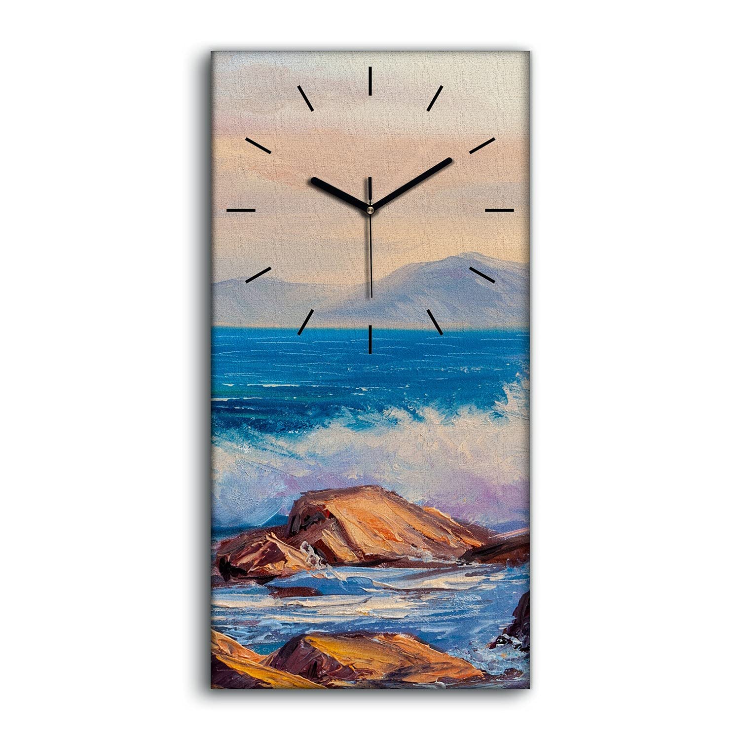 Horloge sur Toile Vagues de la Mer 30x60cm Tableau Mural Silencieux