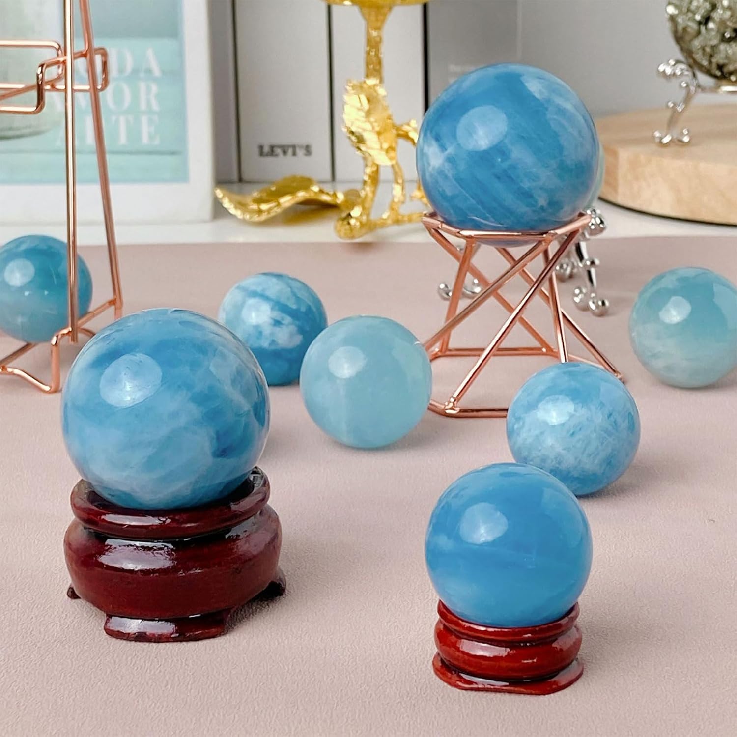 Aquamarine Sphere Polished Blue Sparkling Beryl Stone Natural Healing Gemstone Crystal Mineral Collectible Ball Home Office Decoration,23~26mm