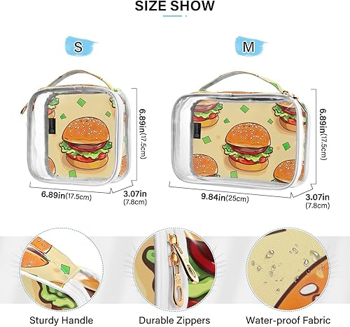 Miniatura 4 de Funny Hamburger Clear Toiletry Bag for Traveling,2 Pack Makeup Cosmetic Bag with Zipper,Travel Bag for Toiletries,Travel Essentials 21215139