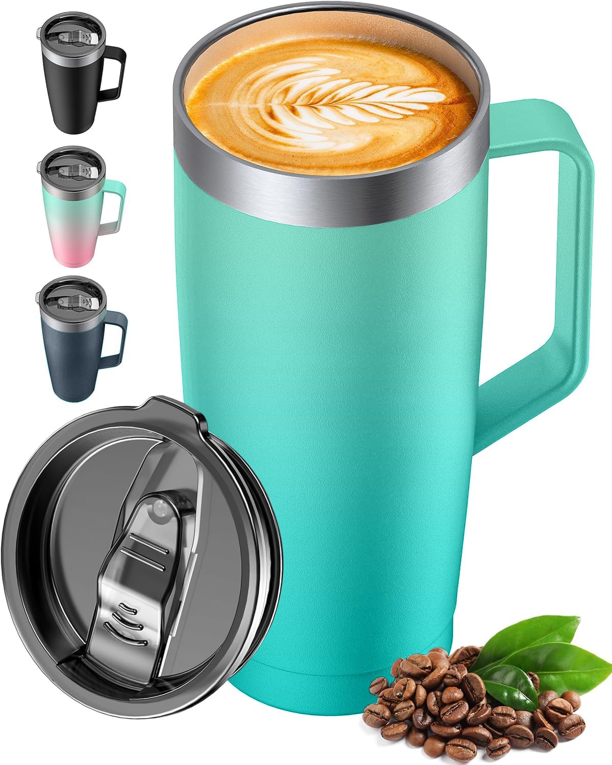 LyriFine 24 oz Travel Mug with Handle for Car