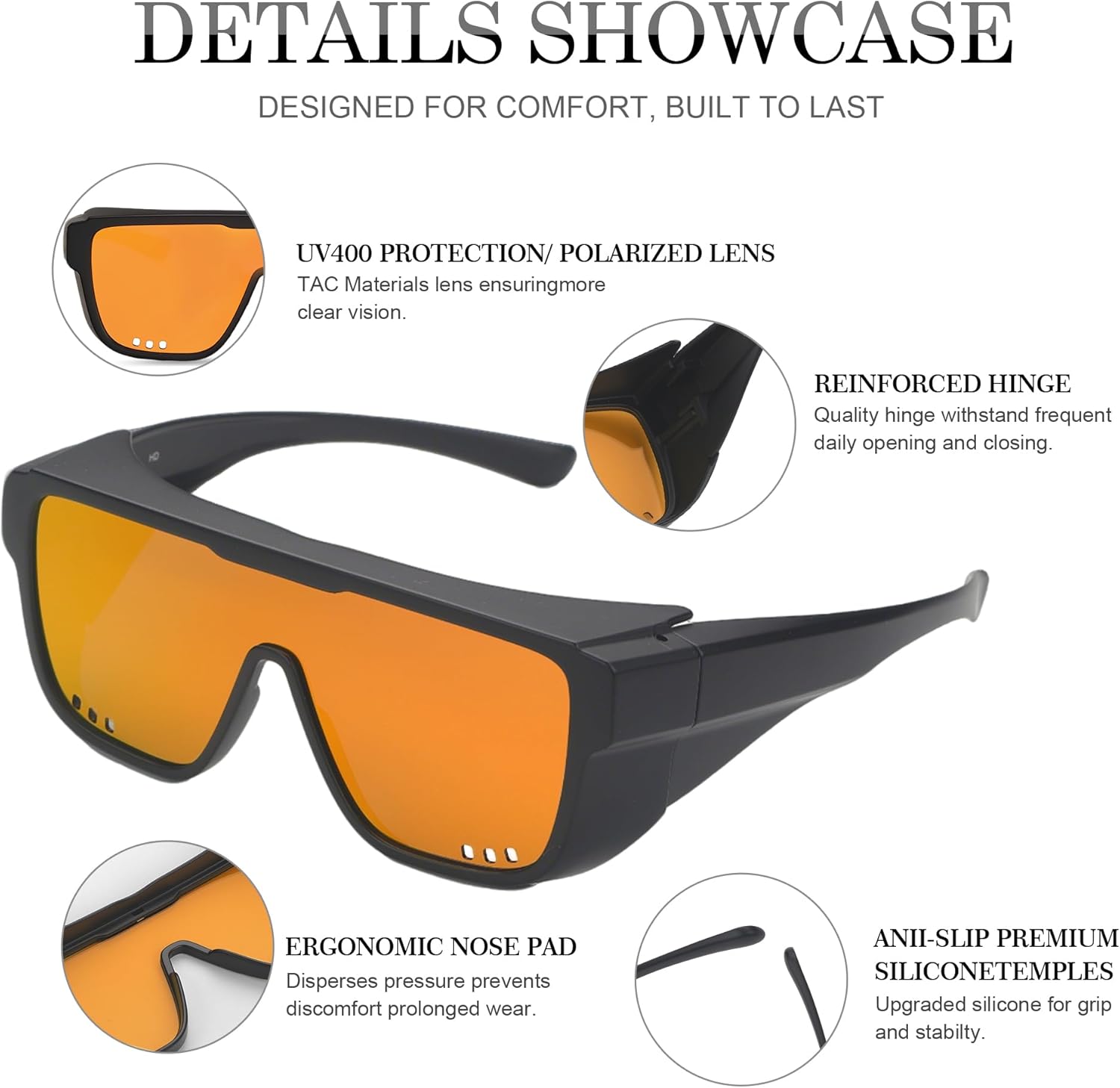Fit Over Glasses Sunglasses with Side Shields, Polarized Windproof Sports Goggles UV400