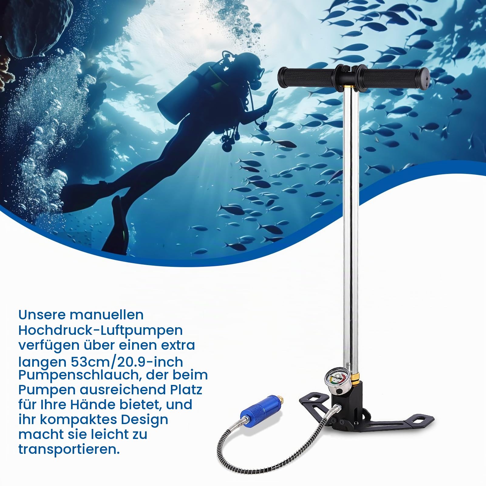 Mini-Sauerstofftankpumpe, Tragbares Tauchtank-Set, Tauchausrüstung mit Manometer-Regler