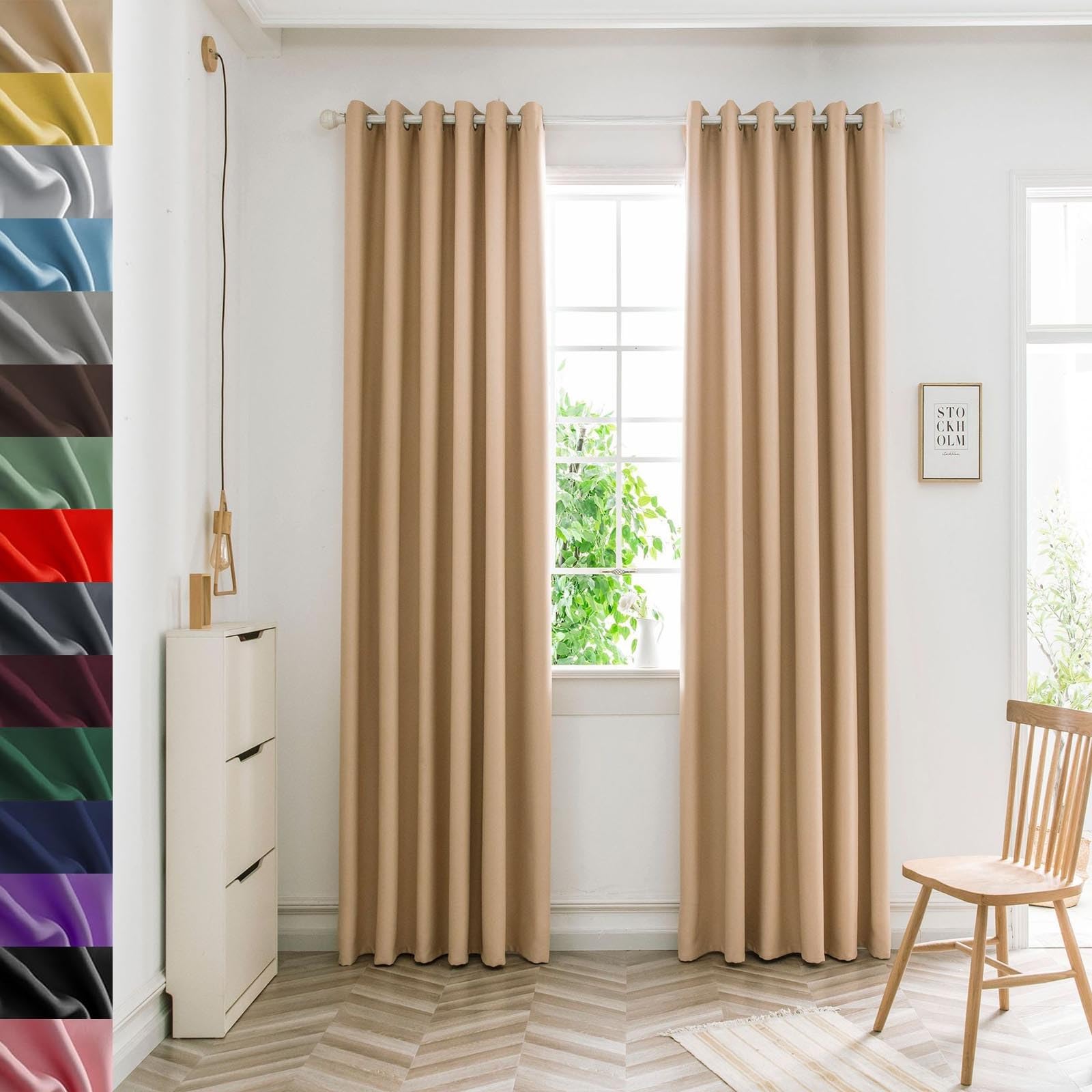 GAIFNAG Curtains Kitchen Curtains 150 x 120 cm Insulated Energy Efficiency Eyelet, Multiple Size and Colour Ring Top Black Out Window Curtain for Bedroom, Kitchen, Nursery, Khaki — image 1