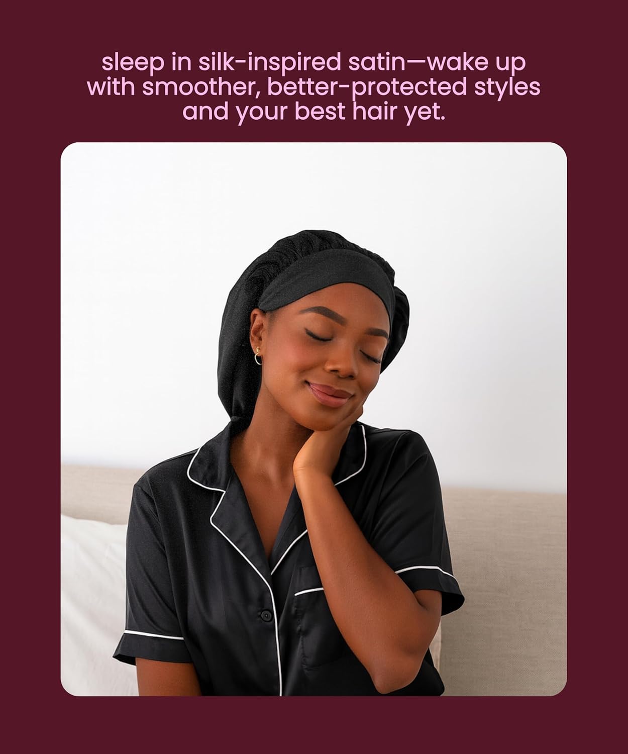 Cobana Adjustable Satin Sleep Bonnet – Silk Bonnet & Double-Lined Night Cap for All Hair Types – Soft, Slip-Resistant Hair Wrap for Sleeping (Black) - Image 2