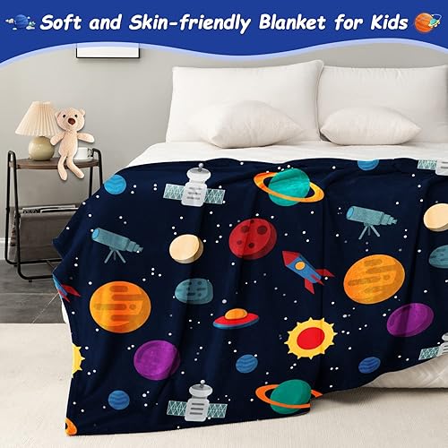 Miniatura 2 de OHDS Space Planet - Manta para niños, cobijas astronautas con galaxia, manta de forro polar de felpa suave, nave espacial, manta de franela para