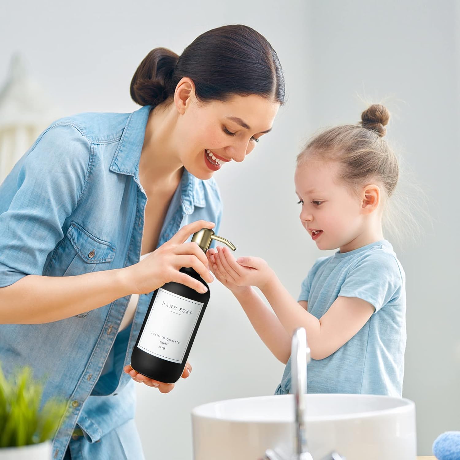 Glass Soap Dispenser for Kitchen, Farmhouse Dish Soap Dispenser&Hand Soap Dispenser Set,Rustproof Pump Lotion Dispenser Bathroom with Tray,Waterproof Label for Kitchen Decor(Black - Image 7