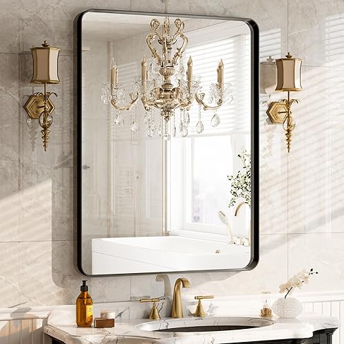Miniatura 16 de GLSLAND Espejo de pared rectangular de 30 x 48 pulgadas para baño, marco de aleación de aluminio dorado, espejo rectangular para decoración
