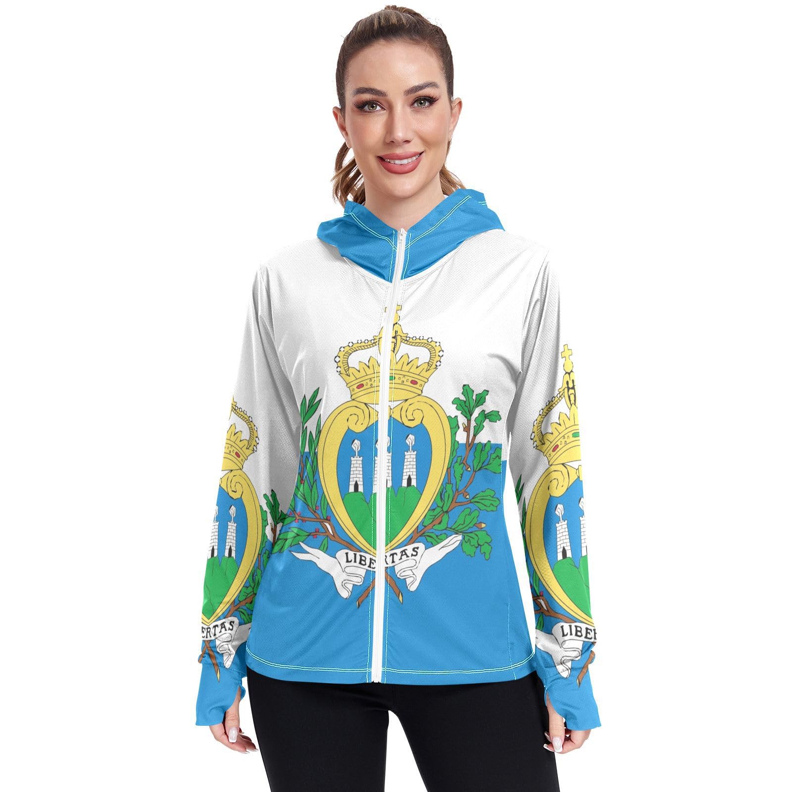Vnurnrn San Marino Flag Womens UPF 50+ Sun Protection Hoodie Jacket Lightweight Long Sleeve Sun Shirt with Pocket
