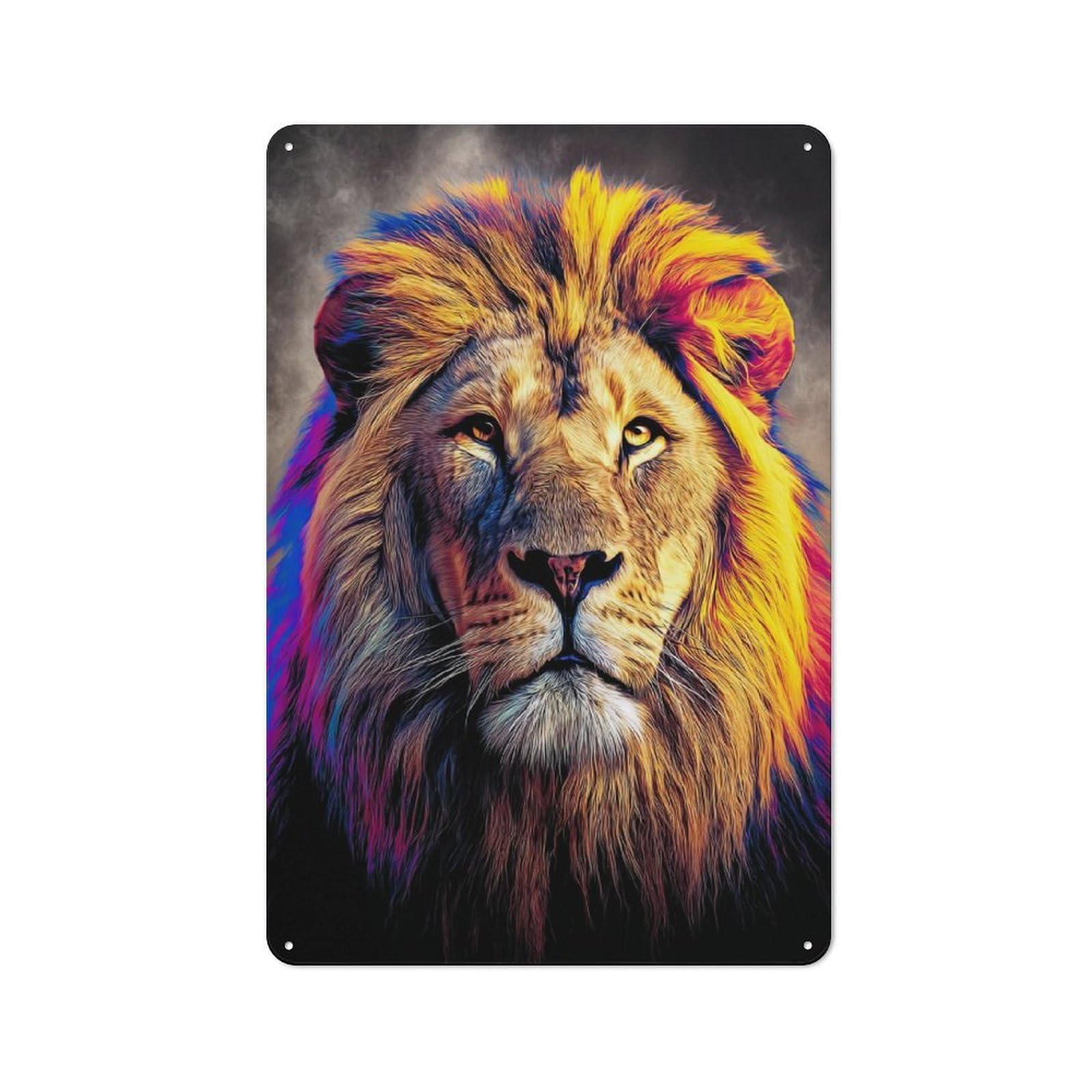 Junmoney Colorful Lion Portrait -7 Tin Wall Plaque 30X20cm With For Bar Or Restaurant, Suited To Restaurant Interior Fans