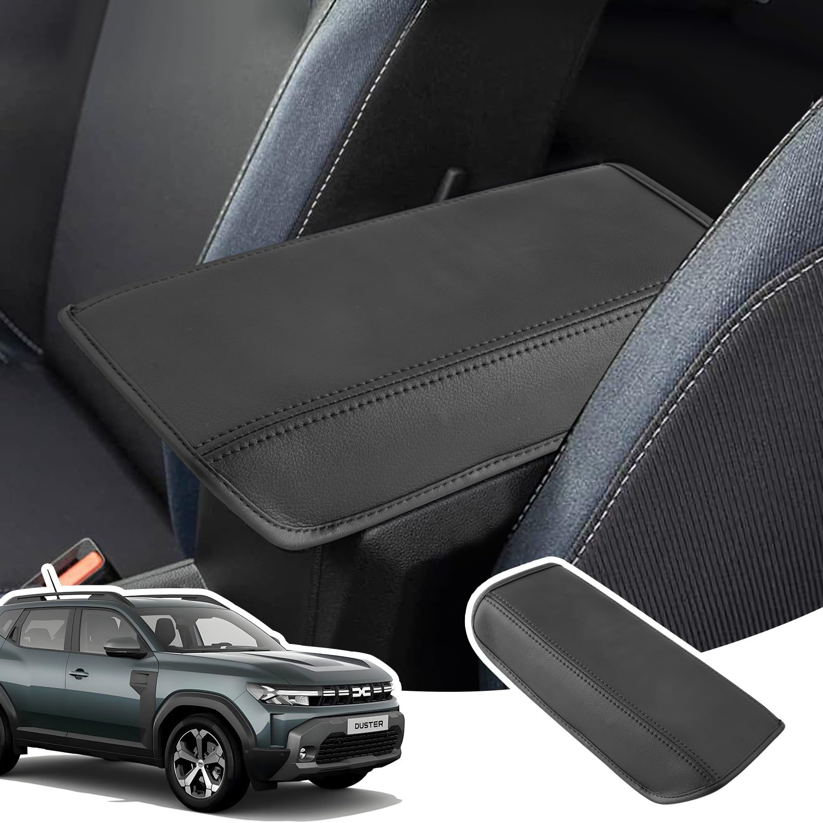 Housse d'Accoudoir pour Dacia Duster 3 2024 2025 2026 | Couvre Accoudoir Console Centrale, Protection Accoudoir, Matériel Cuir PU, Accessoires pour Rehausser l'Accoudoir, Noir