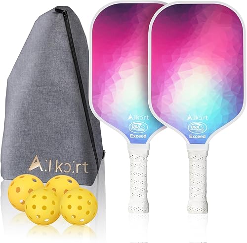AL Kort - Juego de 2 palas de pickleball de fibra de vidrio, palas ligeras, equipo de pickleball aprobado por USAPA con bolsa y 4 bolas, paquete de