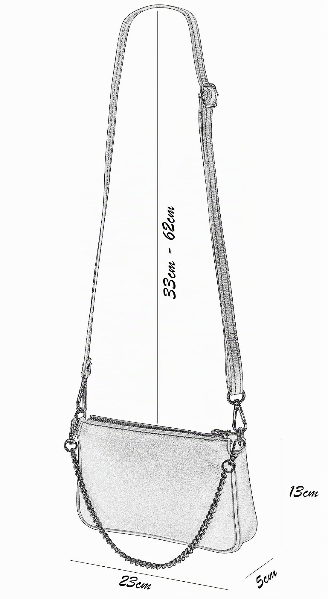 SH Leder Jennie G323 - Borsa a tracolla in vera pelle, 23 x 13 cm