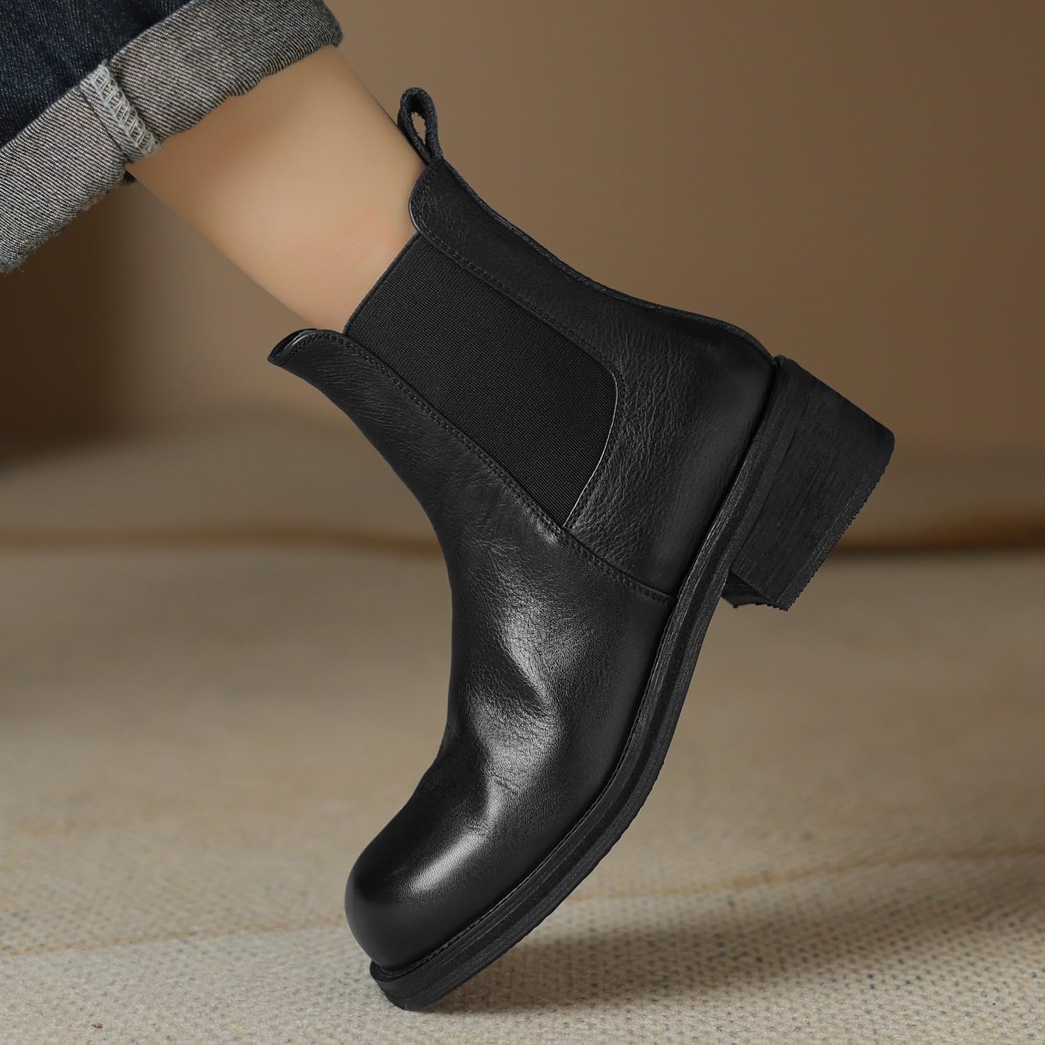 [CHICULL] チカル レディース チェルシーブーツ 牛革 ショートブーツ おでこ靴 ローヒール サイドゴアブーツ エンジニア