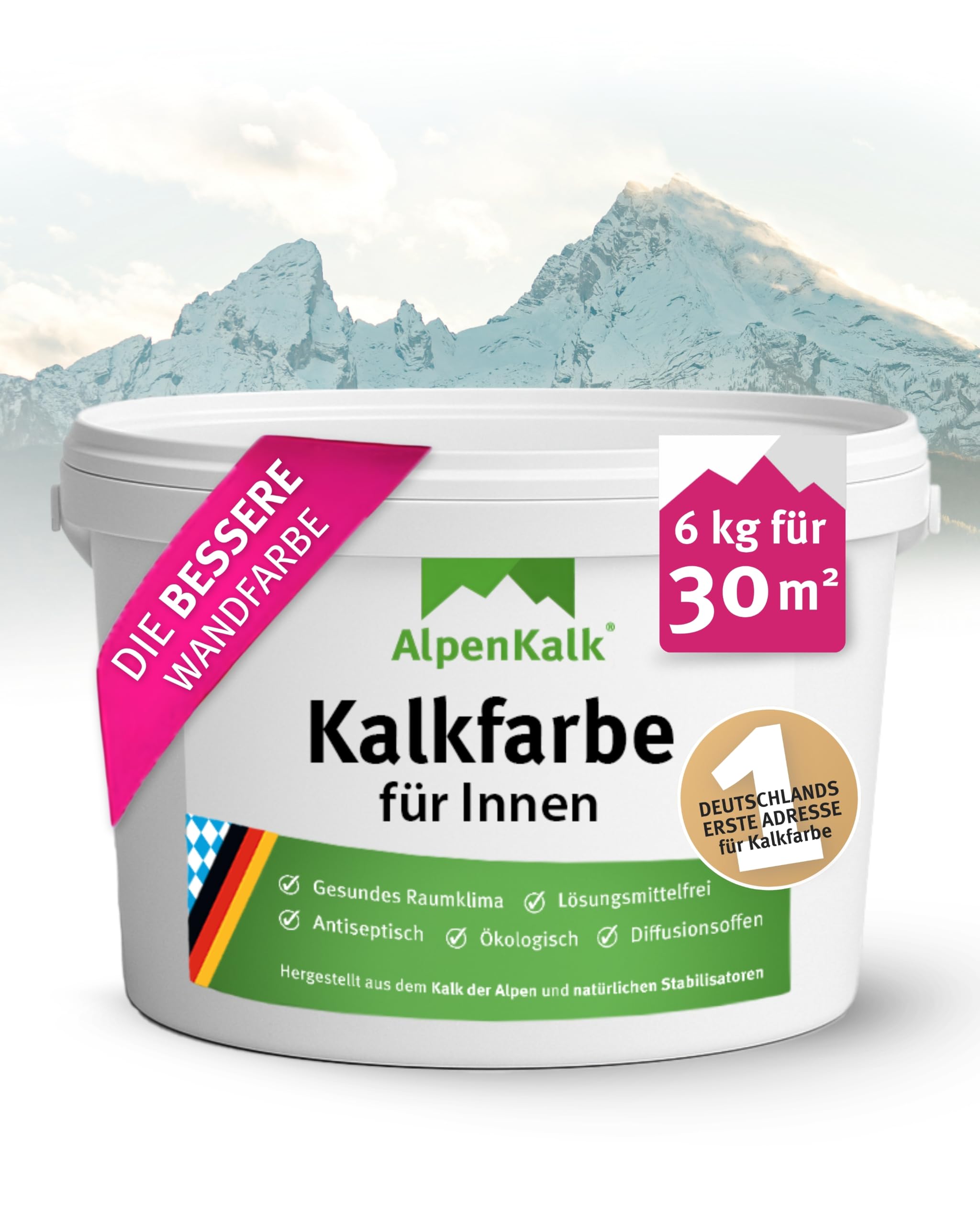 Weiße Kalkfarbe & Wandfarbe für Innenräume I 6 kg für ca. 30m² I Hochdeckend & wischfest für natürliches Raumklima I Atmungsaktiv mit Anti-Schimmel Formel I Für Allergiker & Kinder