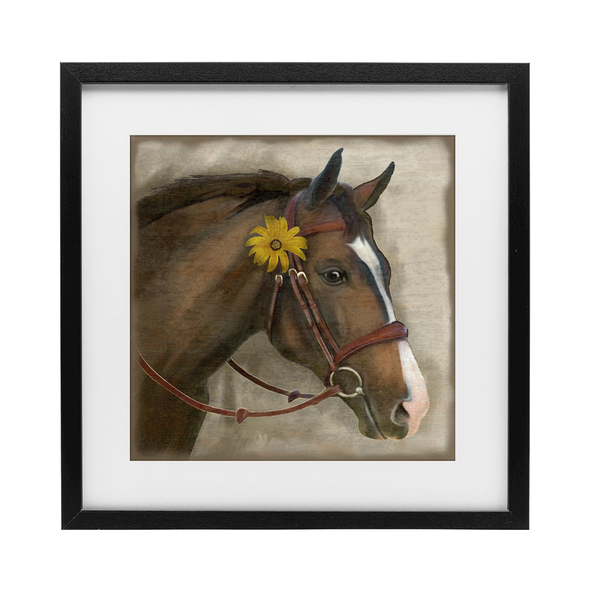 'Barnyard Horse with Daisy'| Framed Print Under Glass