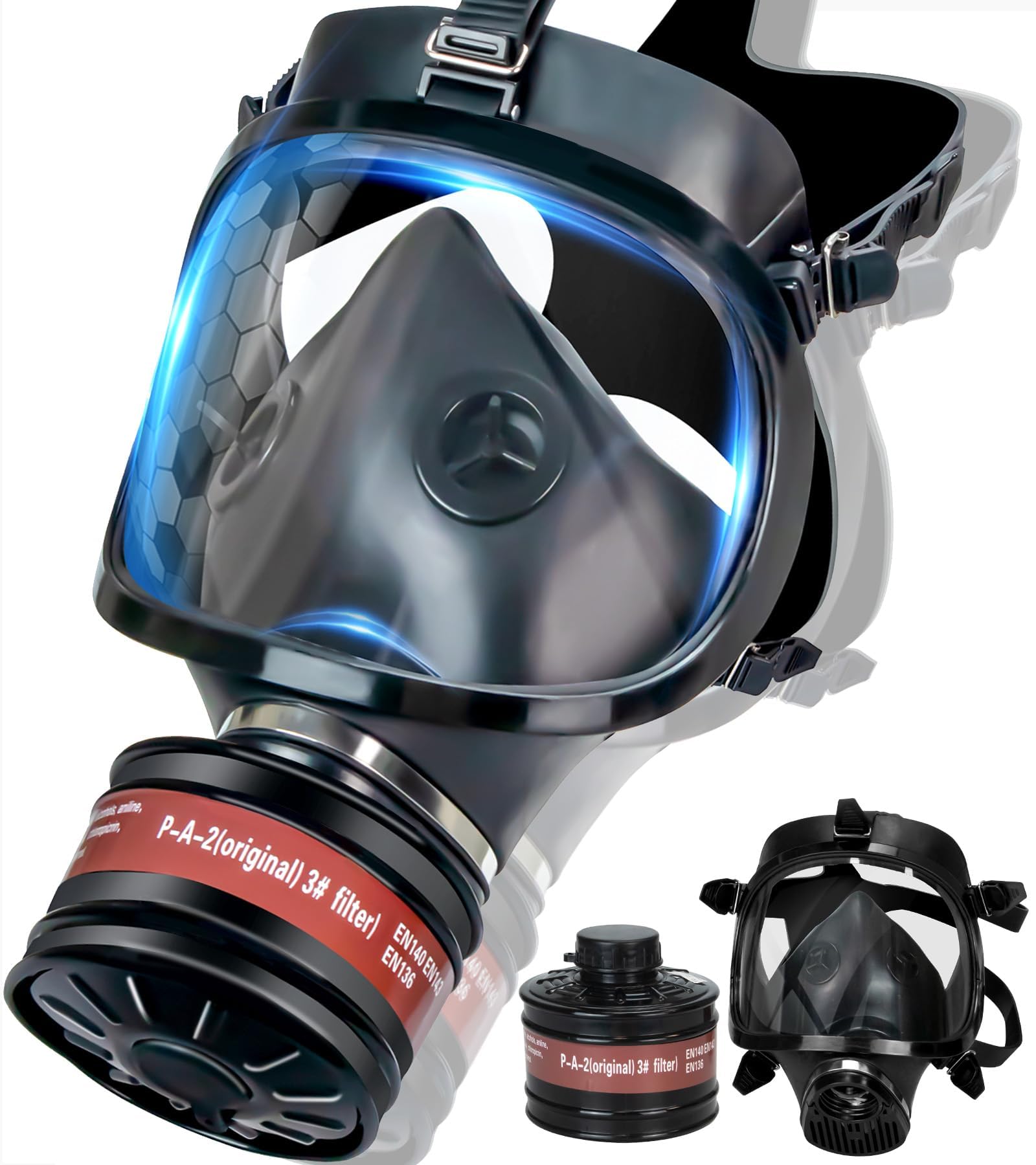 Gas Masks Survival Nuclear and Chemical with 40mm Activated Carbon Filter, Full Face Gas Mask Respirator with Filters for Organic Vapor, Chemicals, Paint, Dust, Spray, Welding
