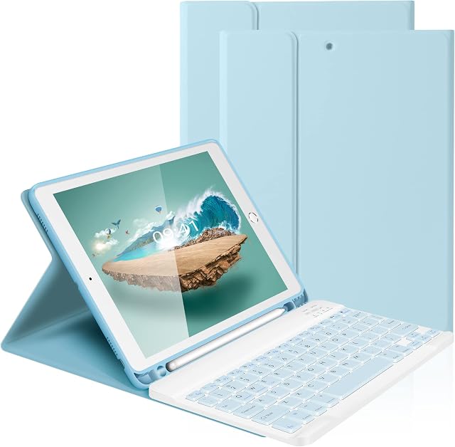 LAMA 9.7 Inch iPad Keyboard Case, Wireless Keyboard Case for 9.7" iPad Pro (2018 iPad 6th Generation,2017 iPad 5th Generation,2016 iPad Pro,iPad Air 2/1) Detachable Keyboard Case&Pencil Holder,Blue