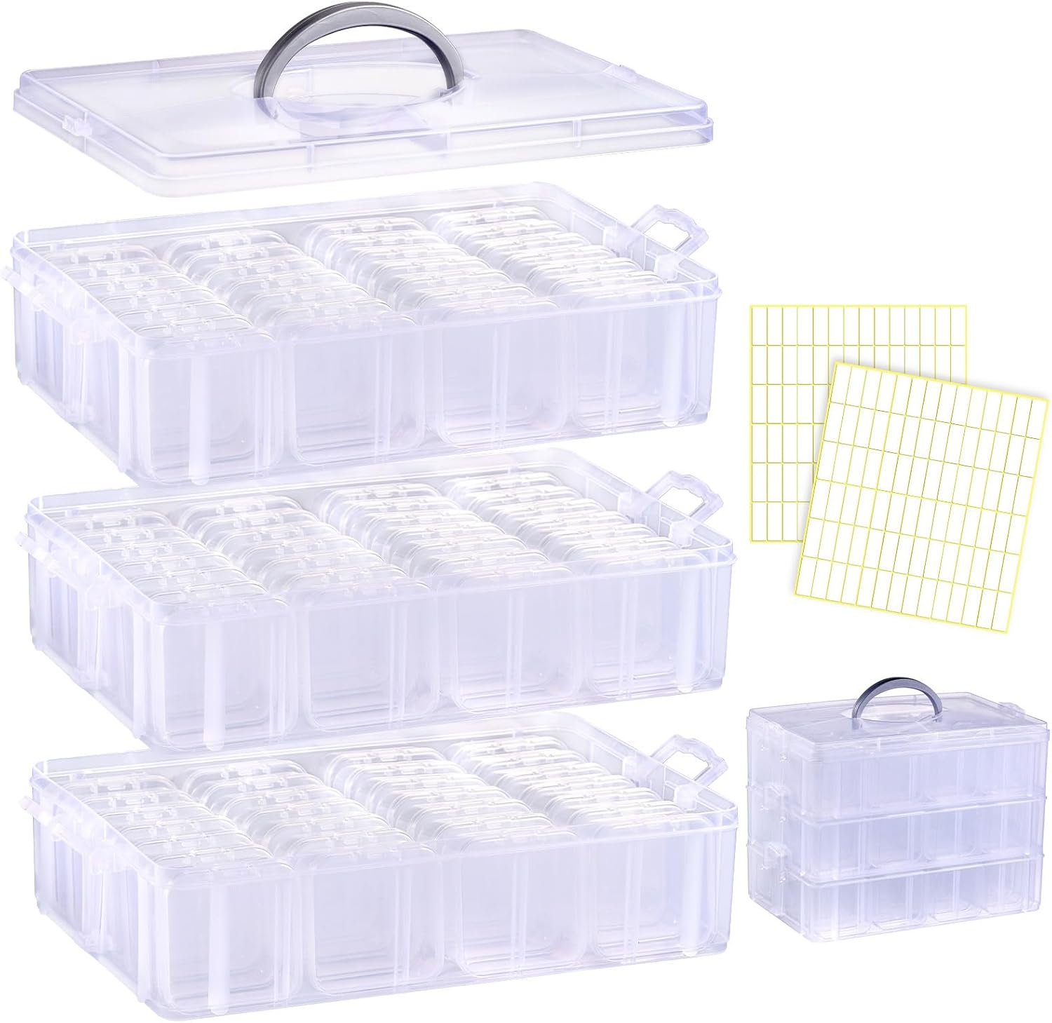 Bead Organizer Box, 84pcs Small Plastic Containers with Lids and Labels, 3-Tier Stackable Storage Box, Mini Clear Bead Storage Boxes for Jewelry Craft Diamonds Beads DIY Nail Screw Small Parts
