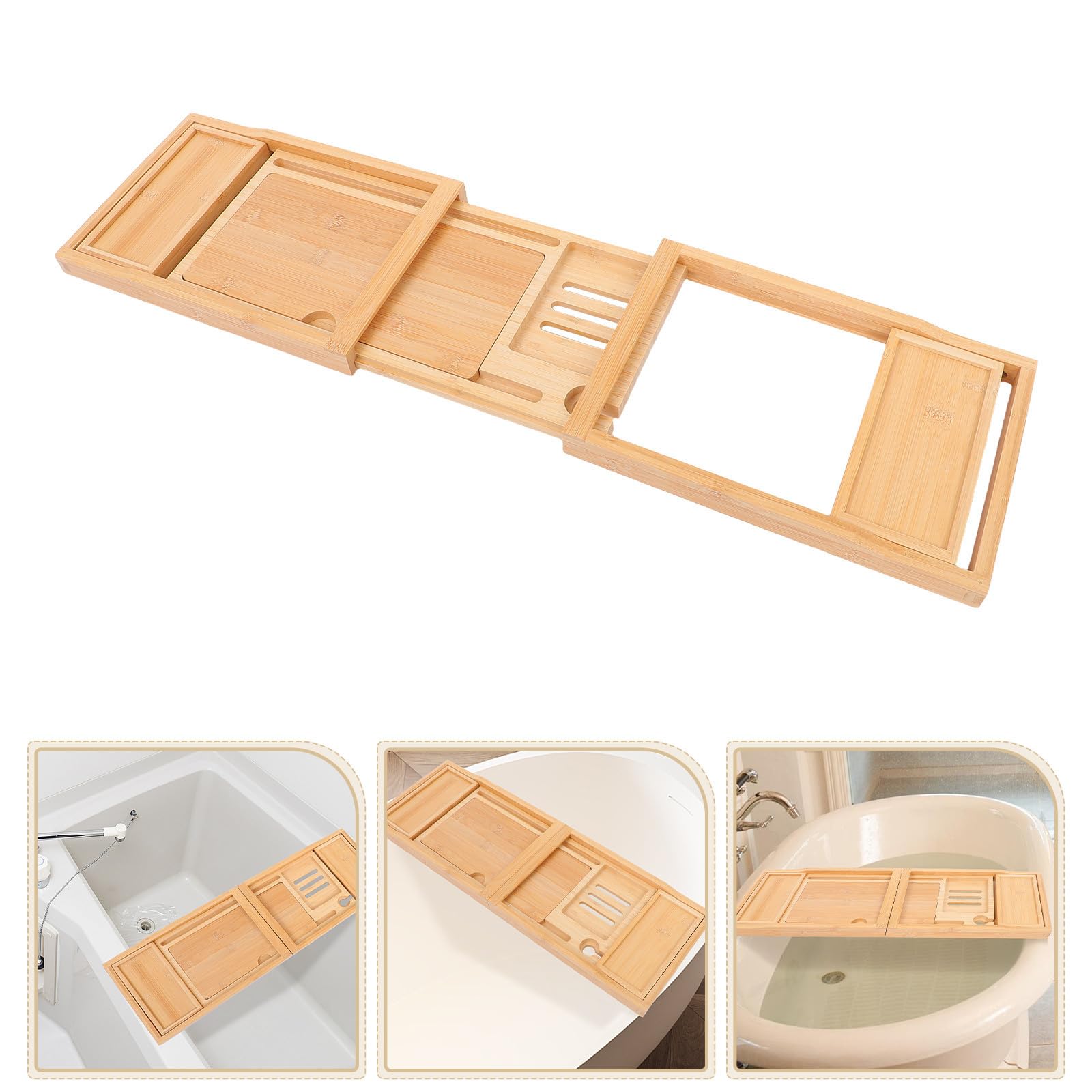 Vassoio Vasca da Bagno Regolabile in Metallo, Multiuso, Beige