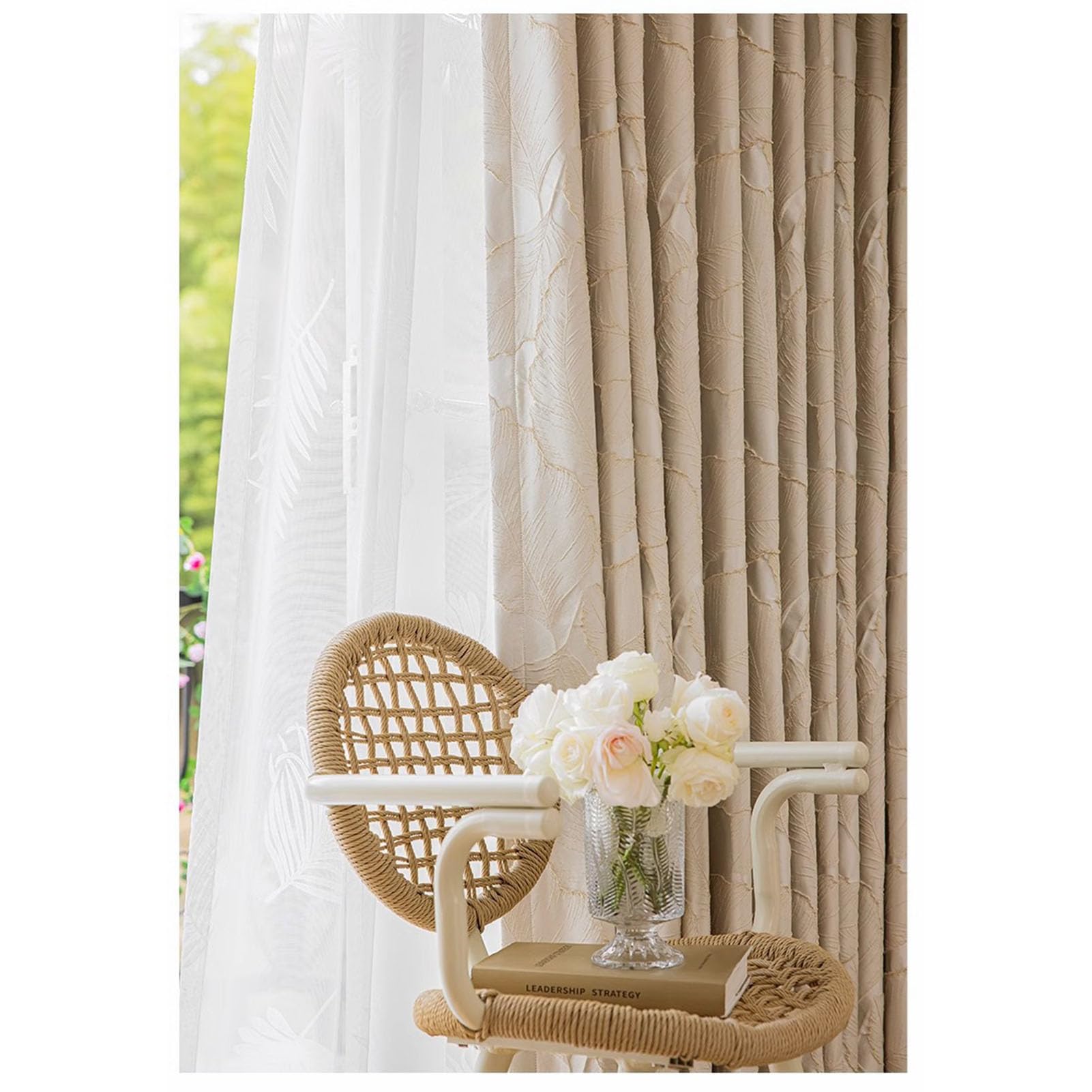Eyelet,W200xL270cm, 2 Stück Jacquard Blickdichte Vorhänge Gold Relief Blatt Verdunkelungsvorhang Superweich Vorhang Verdunkelung Thermovorhang Für Wohnzimmer Schlafzimmer