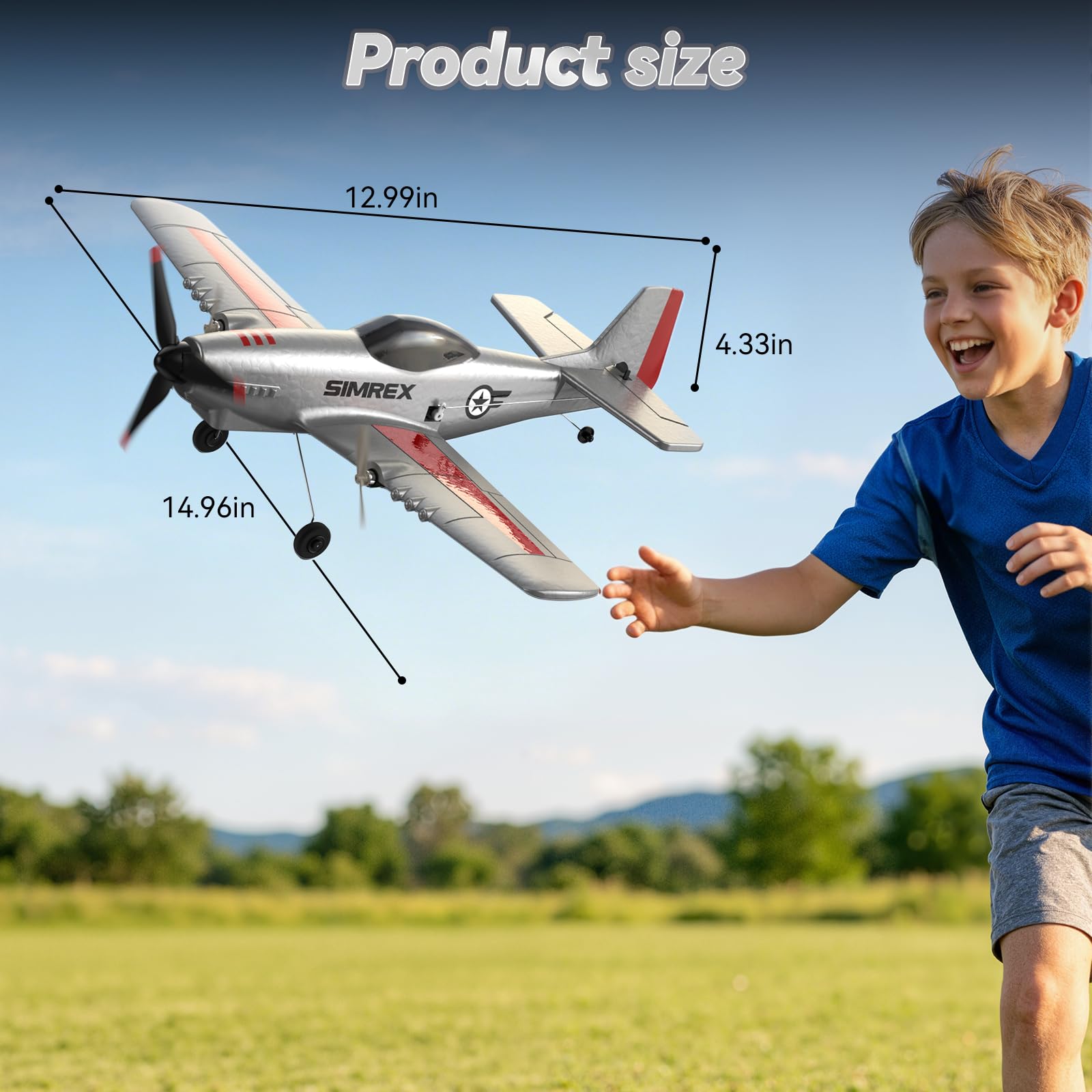 SIMREX Aereo radiocomandato per bambini, giocattolo aereo telecomandato (grigio)