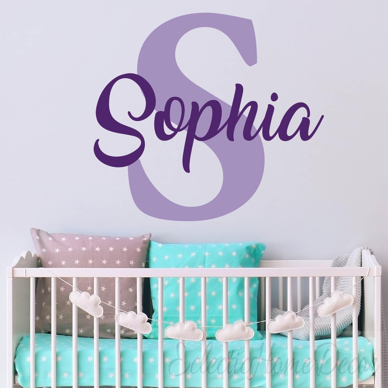Personalized Name Wall Decal Kids Name Monogram Initial Fancy Cursive Name Decal Wall Decor Vinyl Lettering Gold Vinyl Nursery Wall Decal-Design2