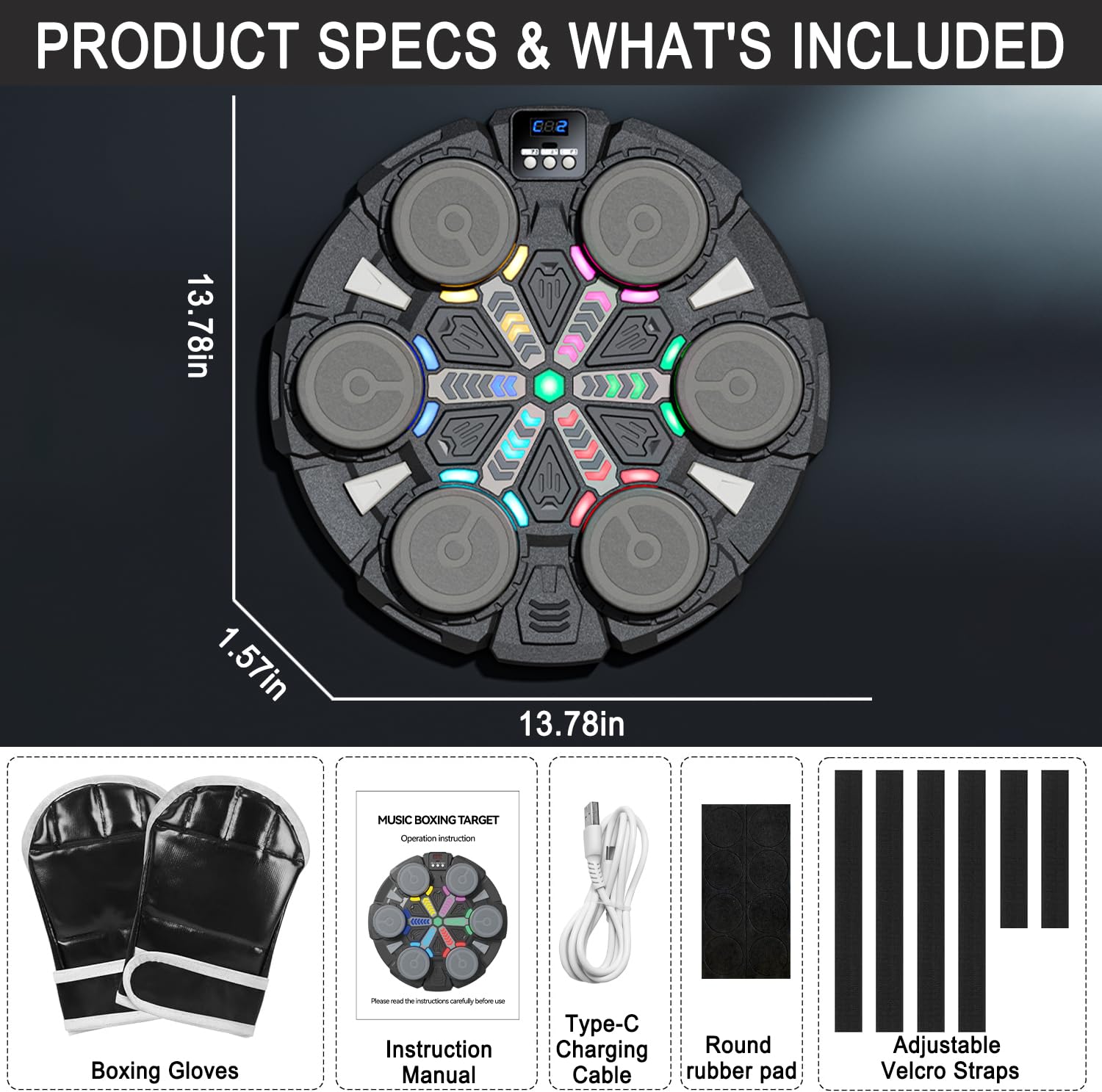 Music Boxing Machine mit Boxhandschuhen, Intelligente Musik Boxmaschine Wandmontage mit LED-Display & Bluetooth, 11 Geschwindigkeiten, Sport Geräte Home-Gym Equipment für Fitness & Stressabbau