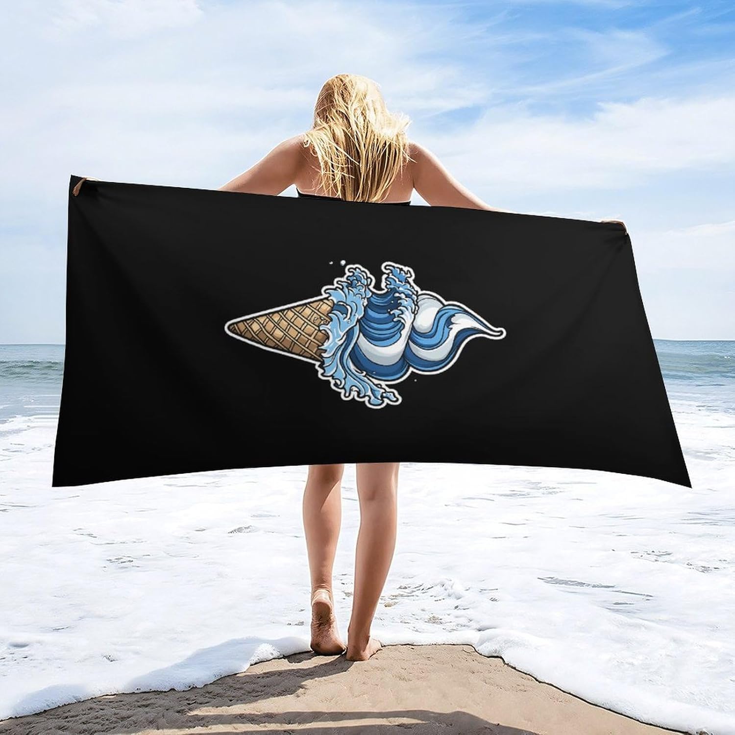 Ice Cream Cone Japanese Hokkaido Wave Beach Towels Oversized Jumbo Large Yoga Bath Towel for Pool Yoga Swim Body 160x80cm
